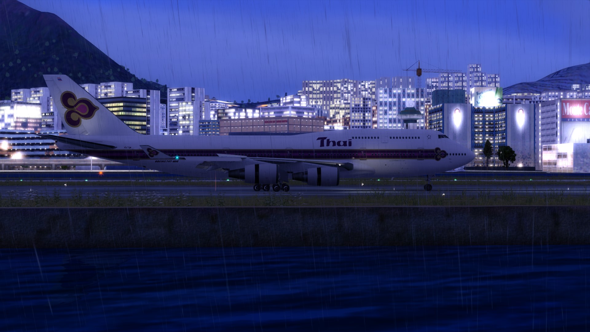 泰航747-4D7降落启德机场-8093 