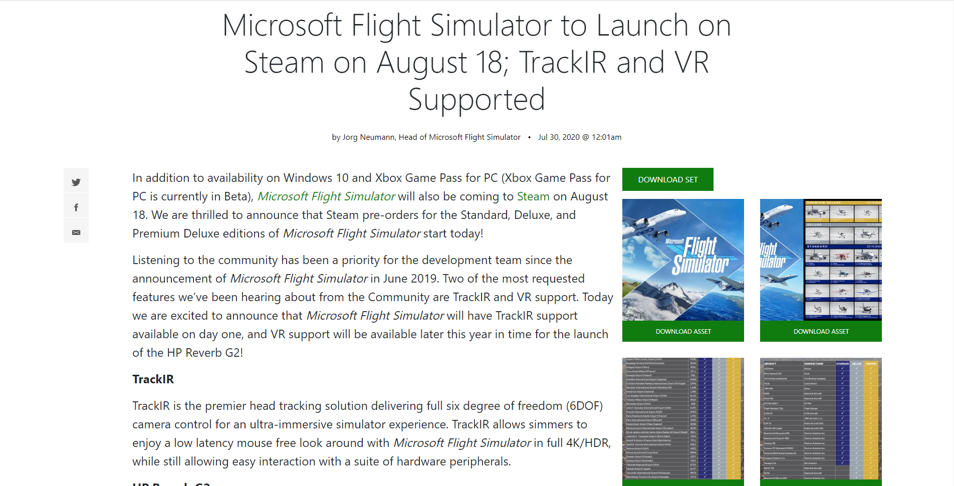 Microsoft Flight Simulator将于8月18日在Steam上启动；支持TrackIR和VR-9760 
