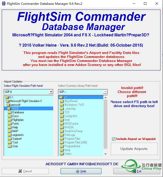 Aerosoft  FlightSim Commander v9.6 不能加载目录-9737 