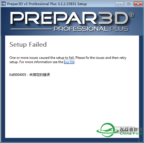 P3DV3.1安装错误-3119 
