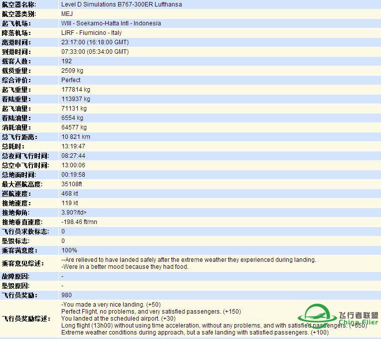 汉莎航空 767-300ER 雅加达-罗马-8960 