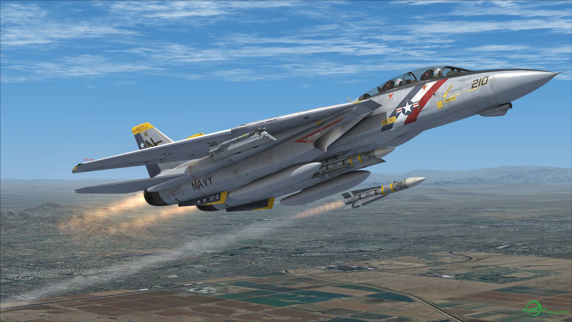 F-14雄猫发射AIM54不死鸟导弹击落靶机-8143 