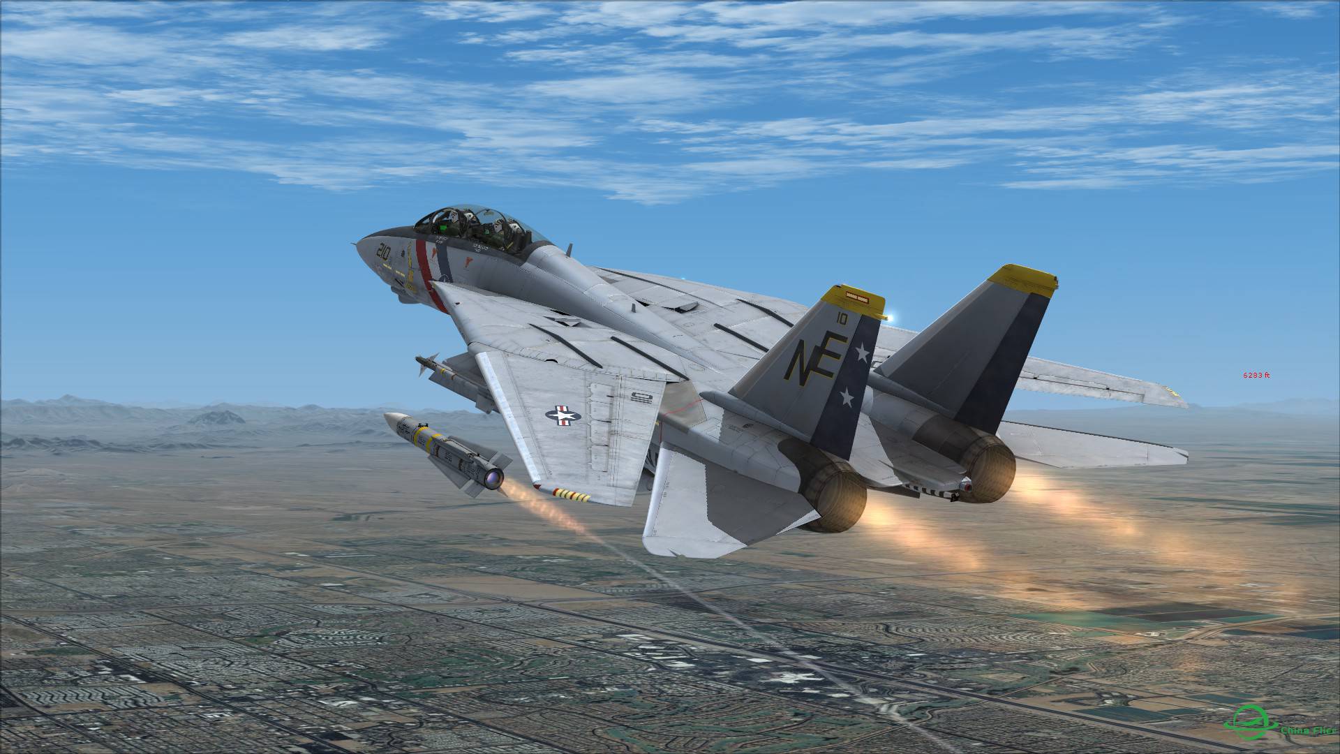F-14雄猫发射AIM54不死鸟导弹击落靶机-9716 