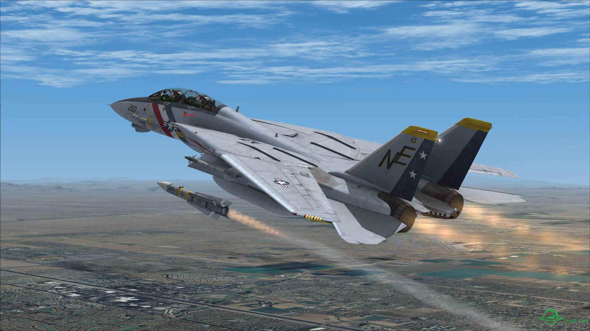 F-14雄猫发射AIM54不死鸟导弹击落靶机-2408 