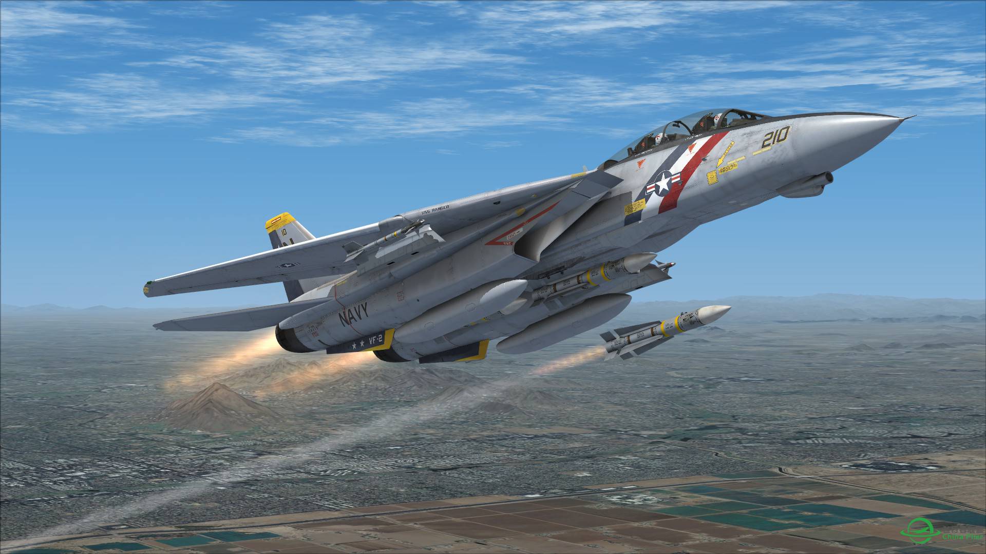 F-14雄猫发射AIM54不死鸟导弹击落靶机-1568 
