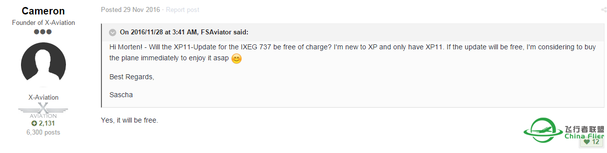 刚从X-PILOT上看到个老帖，IXEG733可以免费升级为XP11版本-8258 