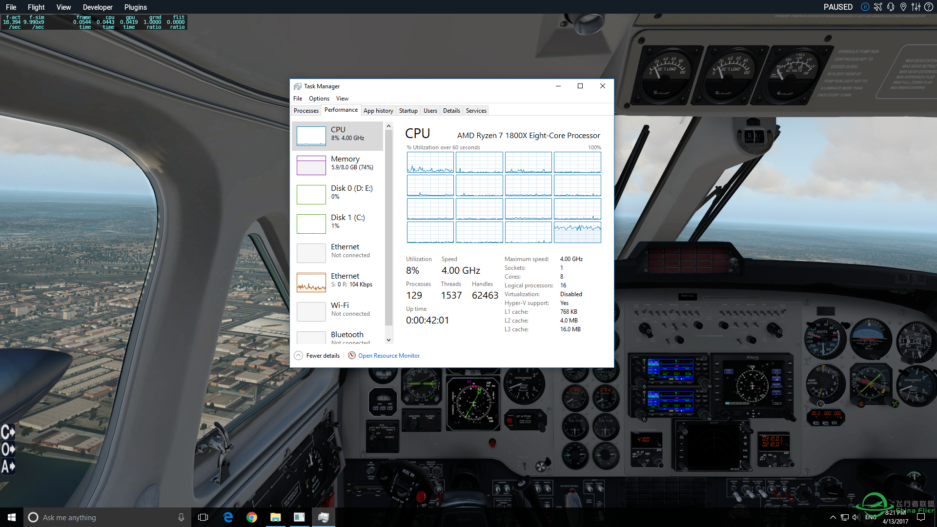 AMD Ryzen 1800X大战单核XPlane-6709 