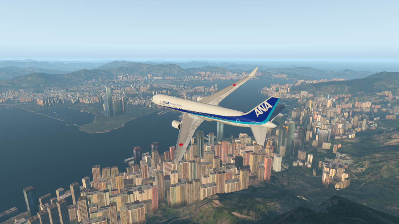 xplane11 全日空飞跃香港上空-7185 