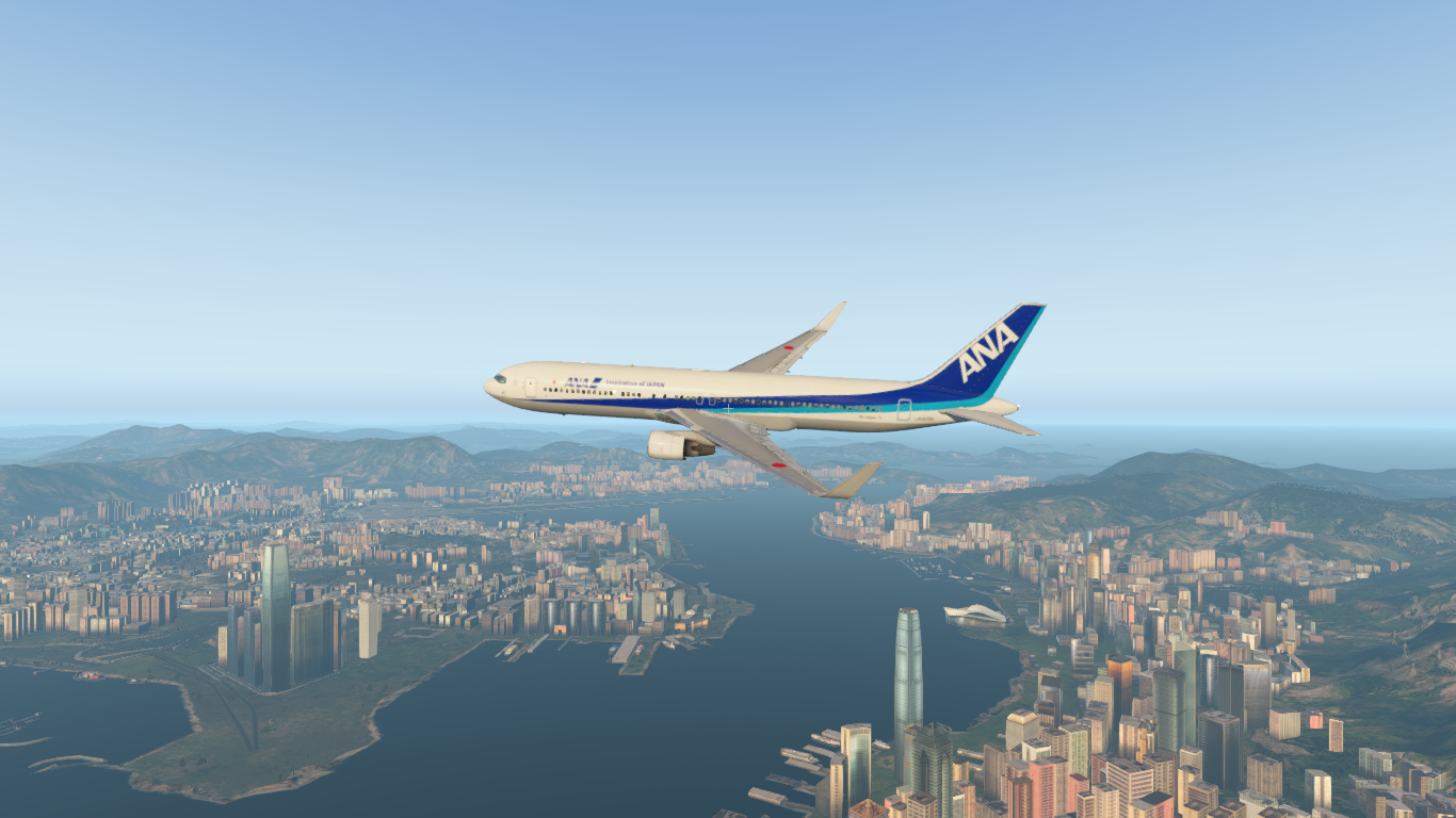 xplane11 全日空飞跃香港上空-9111 