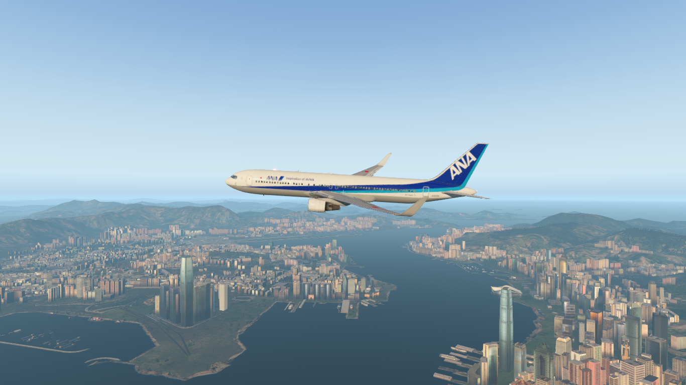 xplane11 全日空飞跃香港上空-1904 