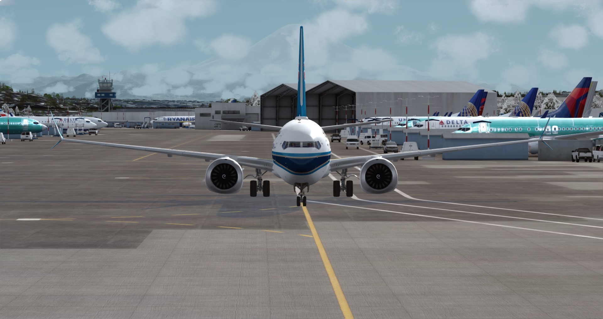 P3D V4 南航737 MAX 8 西雅图机场KBFI接机回国-4522 