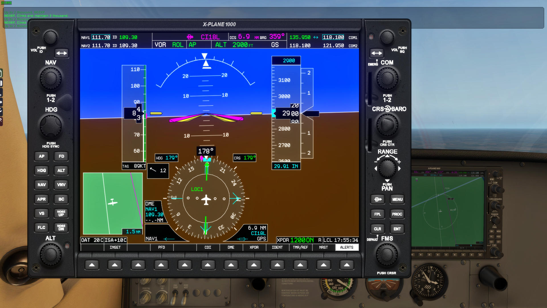 请教，XPLANE11默认C172SP ZBAA 18L ILS仪表着陆截获不到信号-6369 