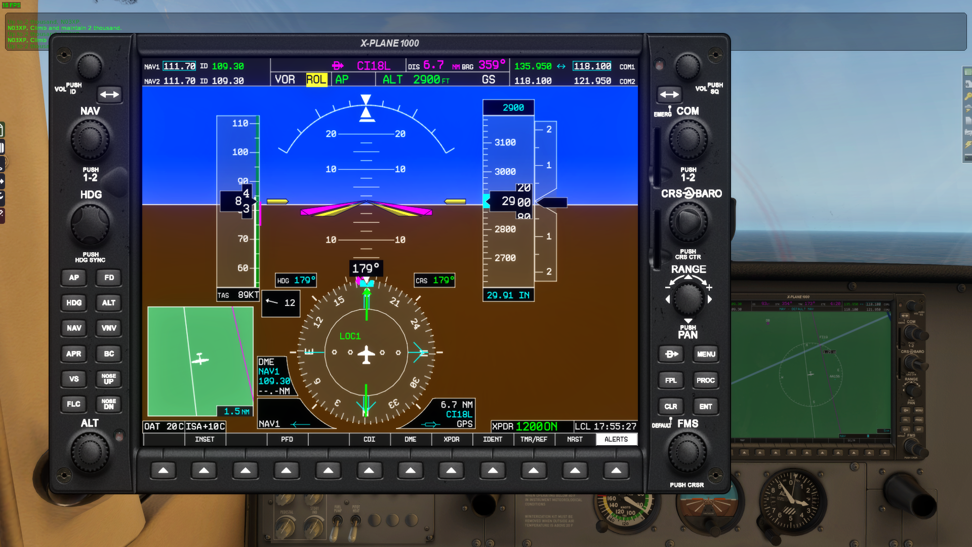 请教，XPLANE11默认C172SP ZBAA 18L ILS仪表着陆截获不到信号-8416 