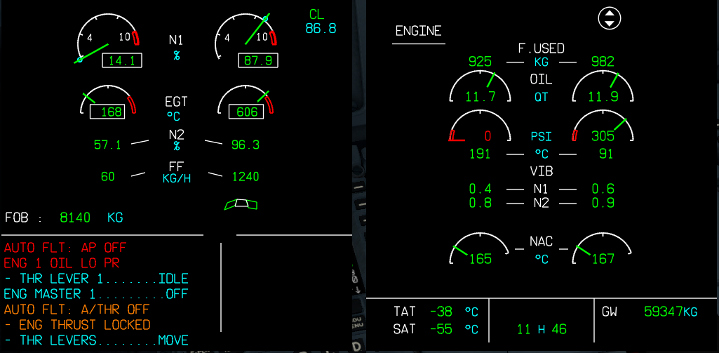 Toliss A319的告警信息怎么处理：ENG 1 OIL LO PR-1115 