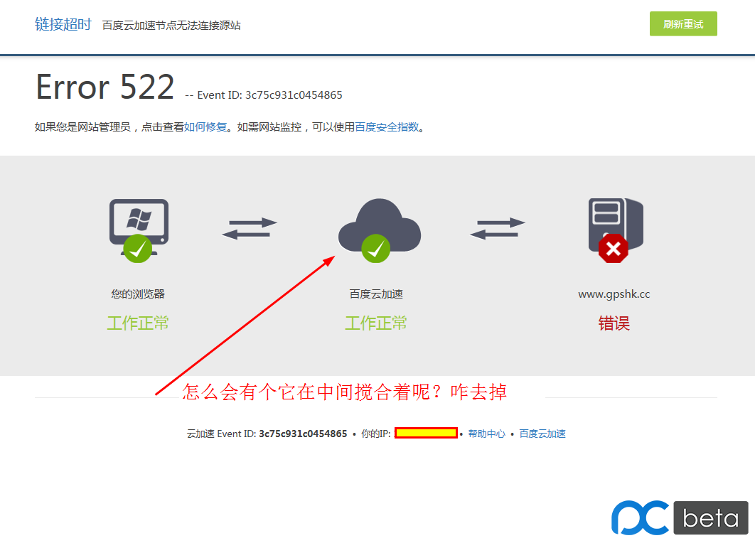 你们访问论坛的时候会提示“百度云加速~源站宕机 error521吗-8847 