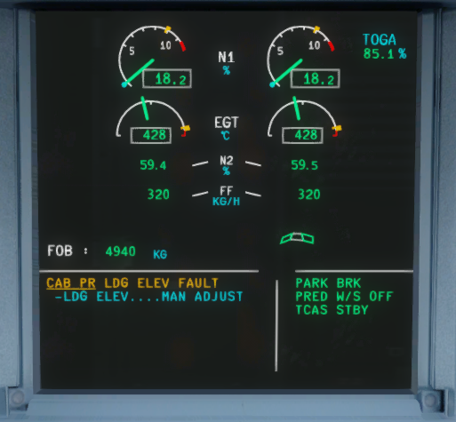 P3D V4 FSLA320 ZBAA 36R 跑道进去后出现ECAM告警，如何解决？-1439 