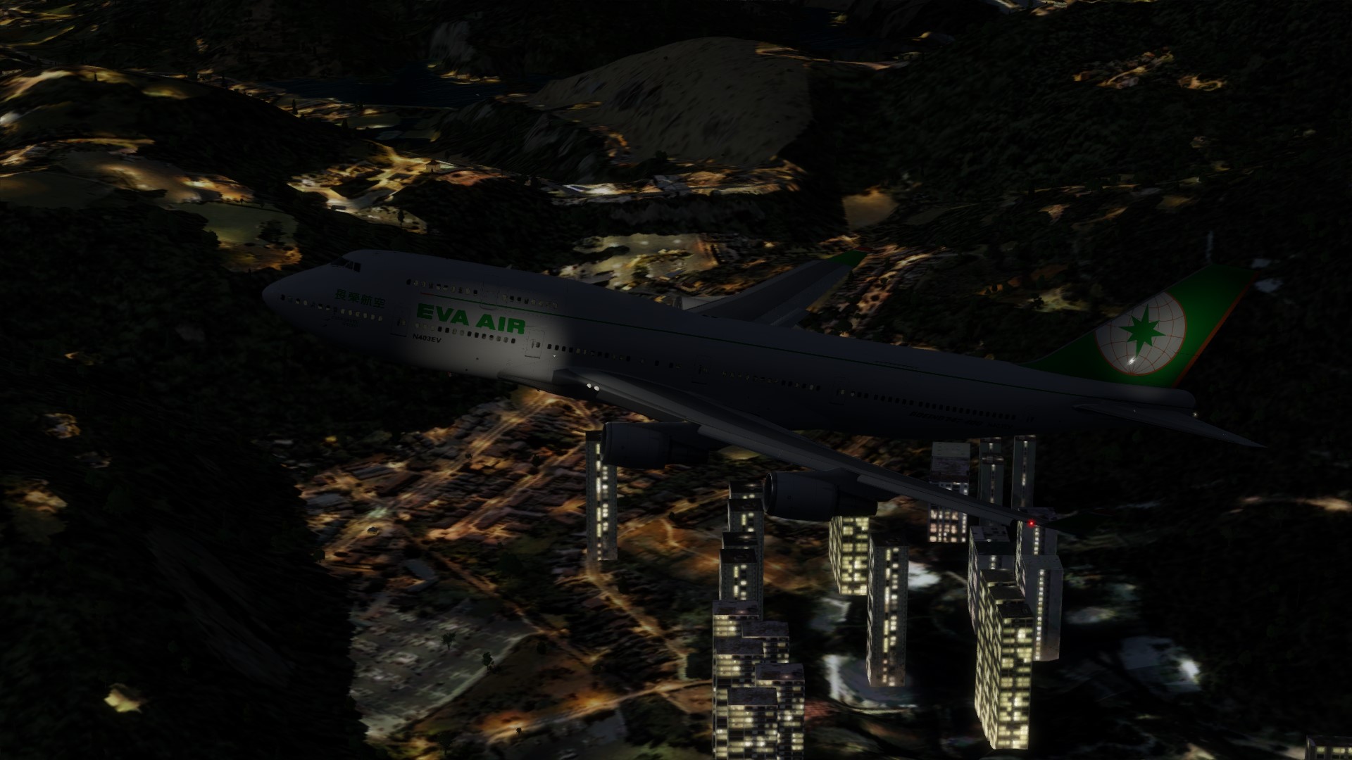 长荣航空747-45EM VHHX-VHHX夜间飞行-6364 
