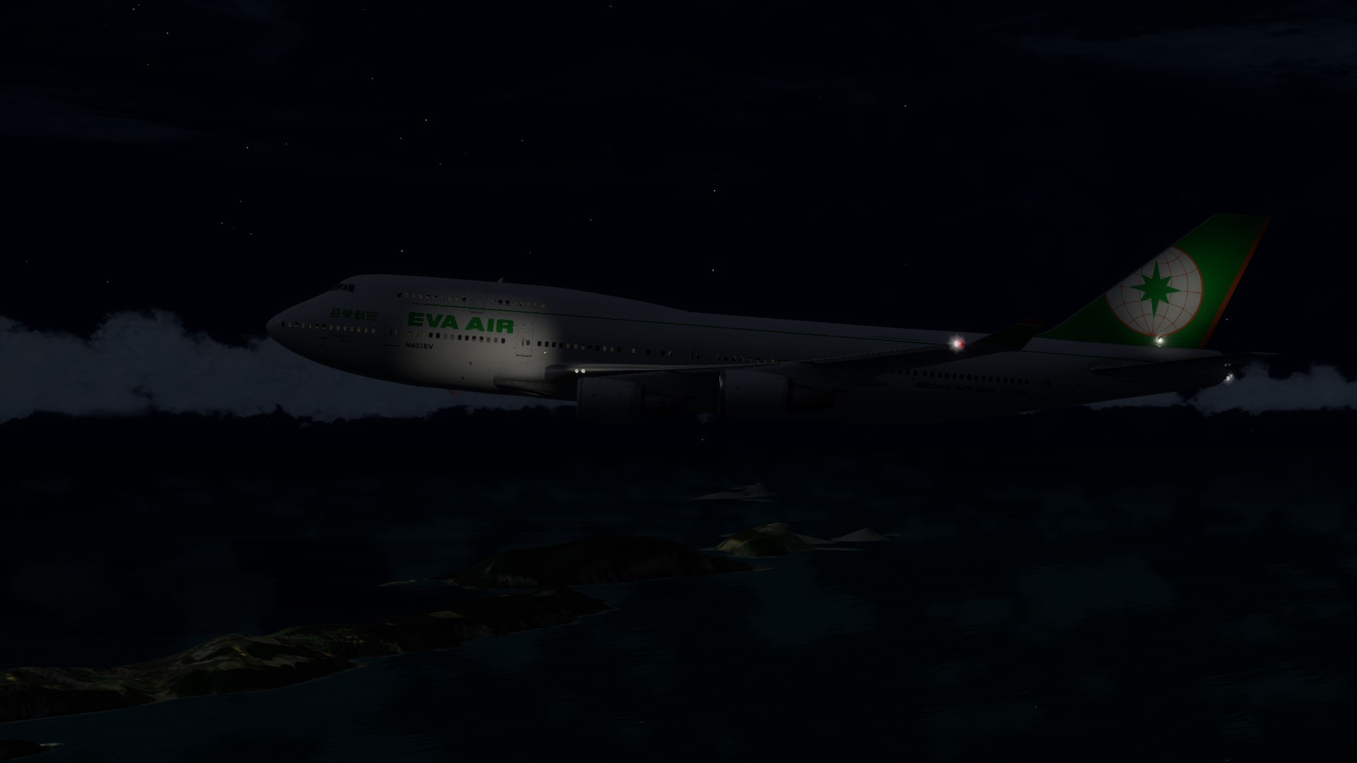 长荣航空747-45EM VHHX-VHHX夜间飞行-7483 