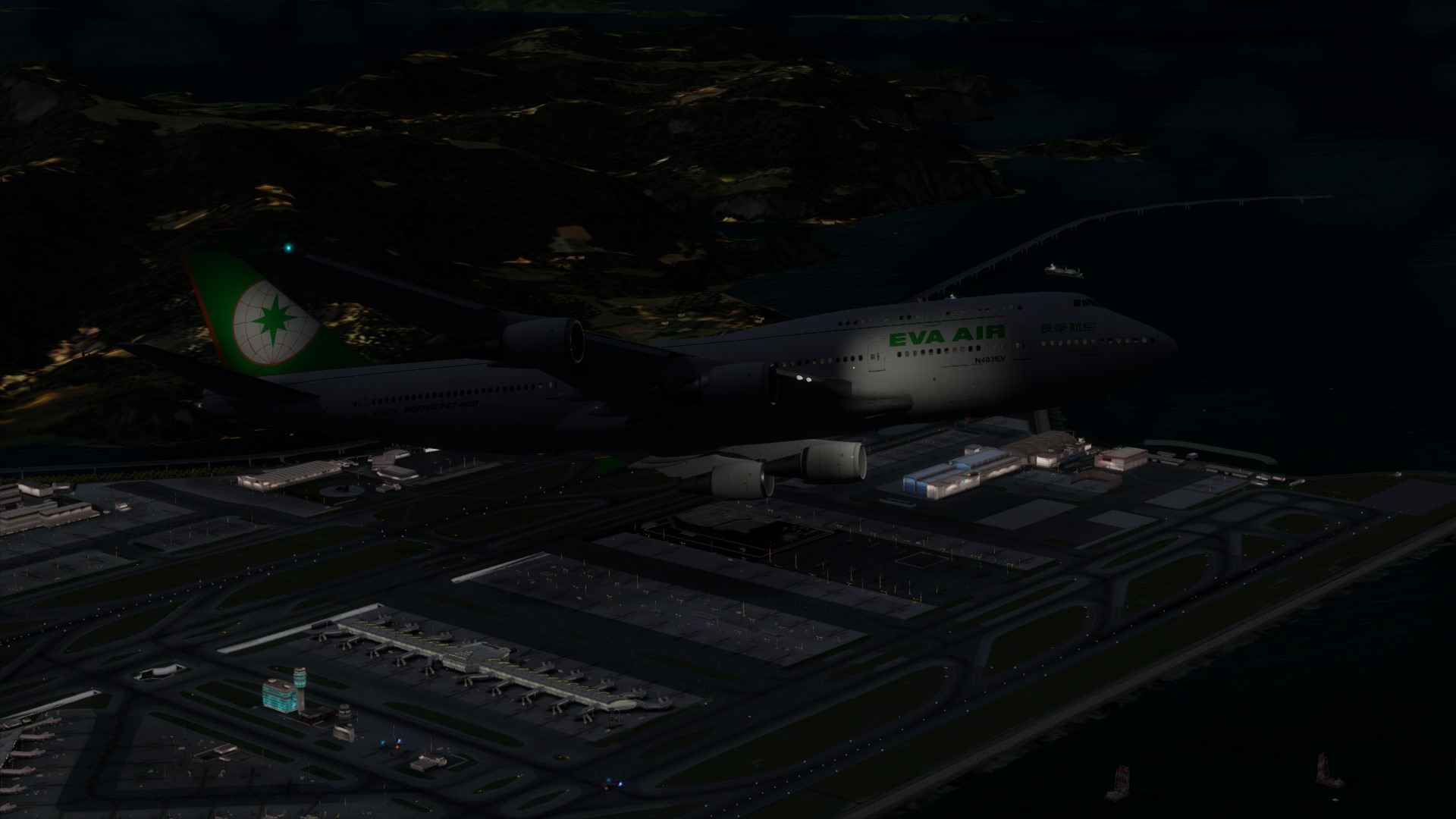长荣航空747-45EM VHHX-VHHX夜间飞行-7734 