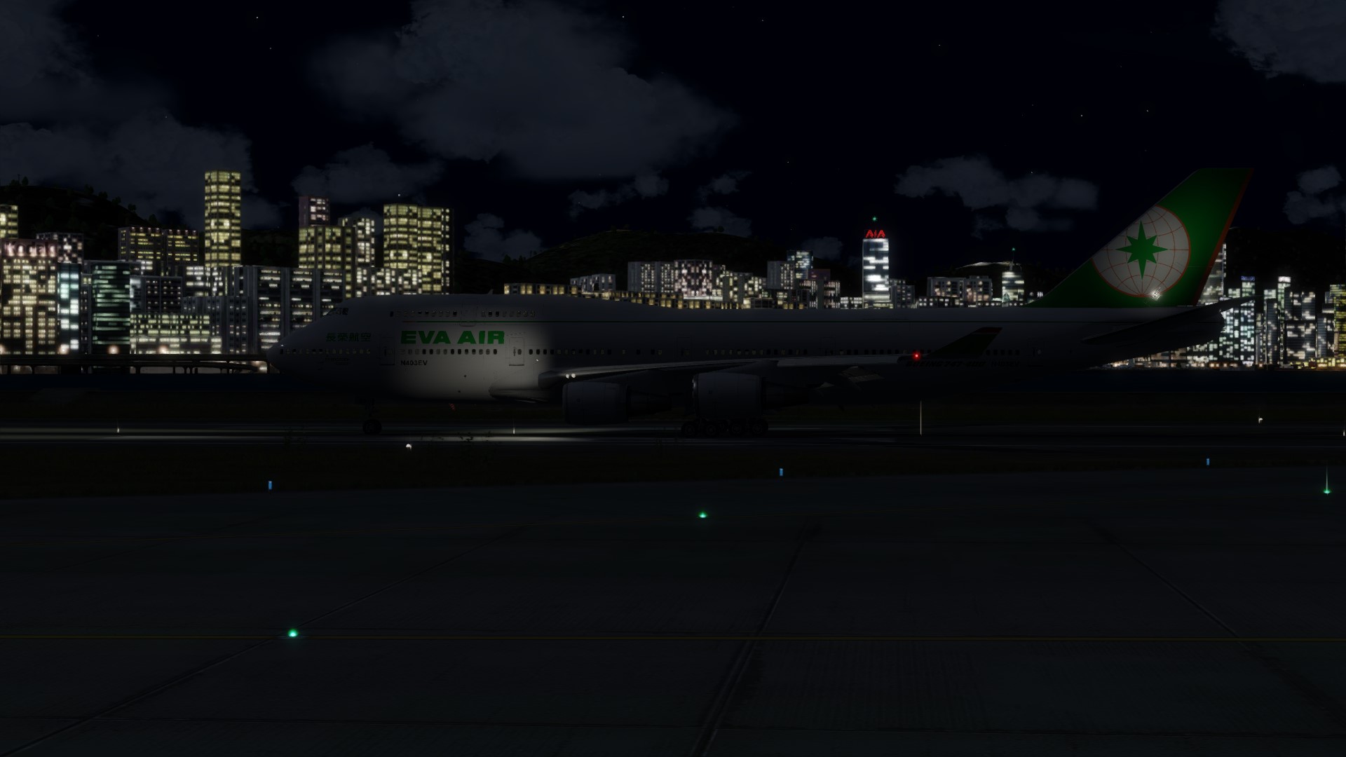 长荣航空747-45EM VHHX-VHHX夜间飞行-2028 