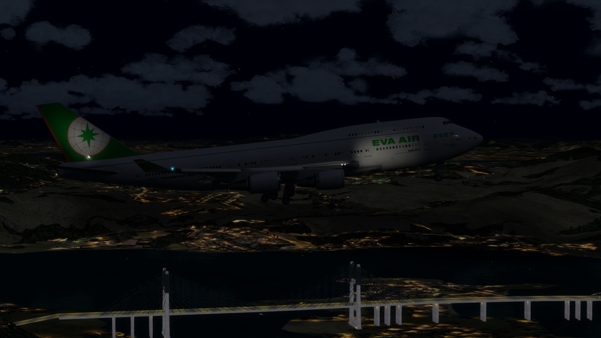 长荣航空747-45EM VHHX-VHHX夜间飞行-7148 