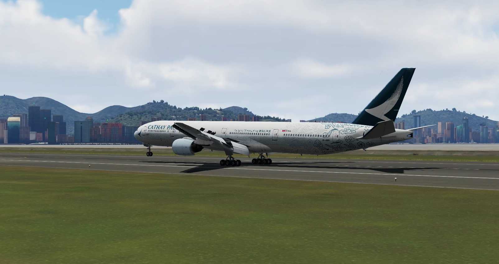 Prepar3Dv5 国泰航空777-300大横风降落香港启德国际机场-3087 