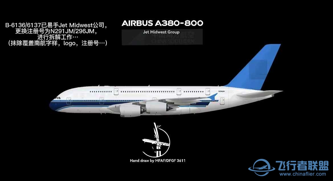 【首发自制】peterhagerA380南航退役A380jet midwest group涂装-3229 