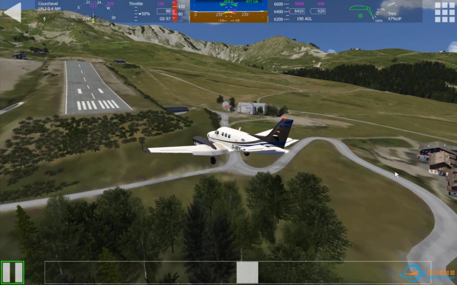 在经历无数次的尝试后终于成功在Aerofly驾驶King Air空中国王降落世界十大危险机场之一的机场—法国高雪维尔机场-5309 