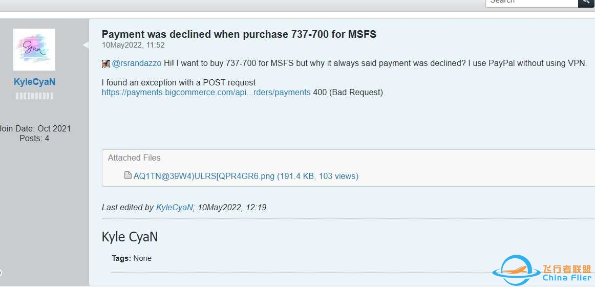 &quot;Your payment was declined&quot;，Paypal购买PMDG737付款失败-4744 