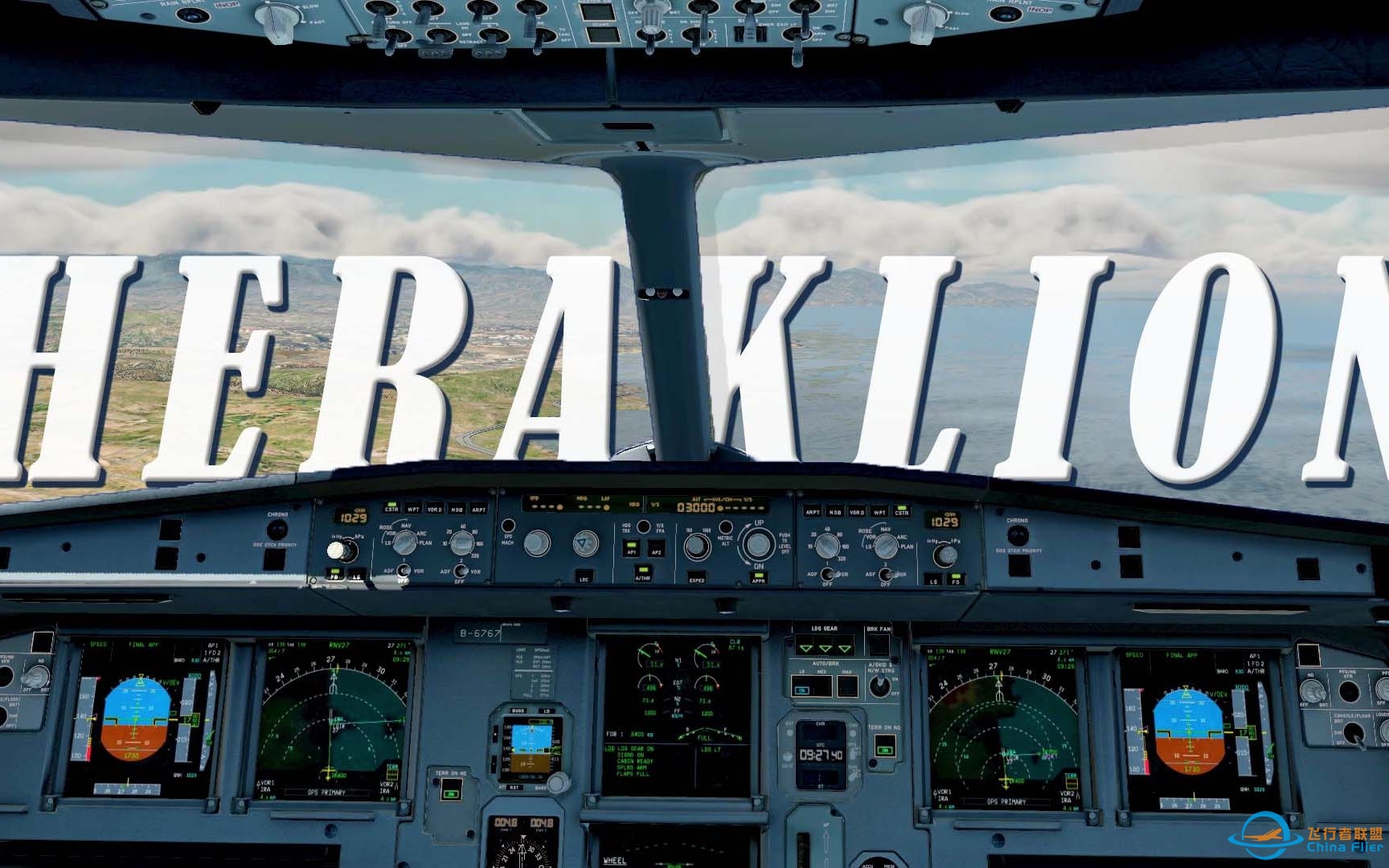 [ X-Plane11 ] 赫拉克利翁的指引 飞行模拟驾驶舱视角RNAV进近FlightFactor A320U跑道27进近落地滑行-9461 
