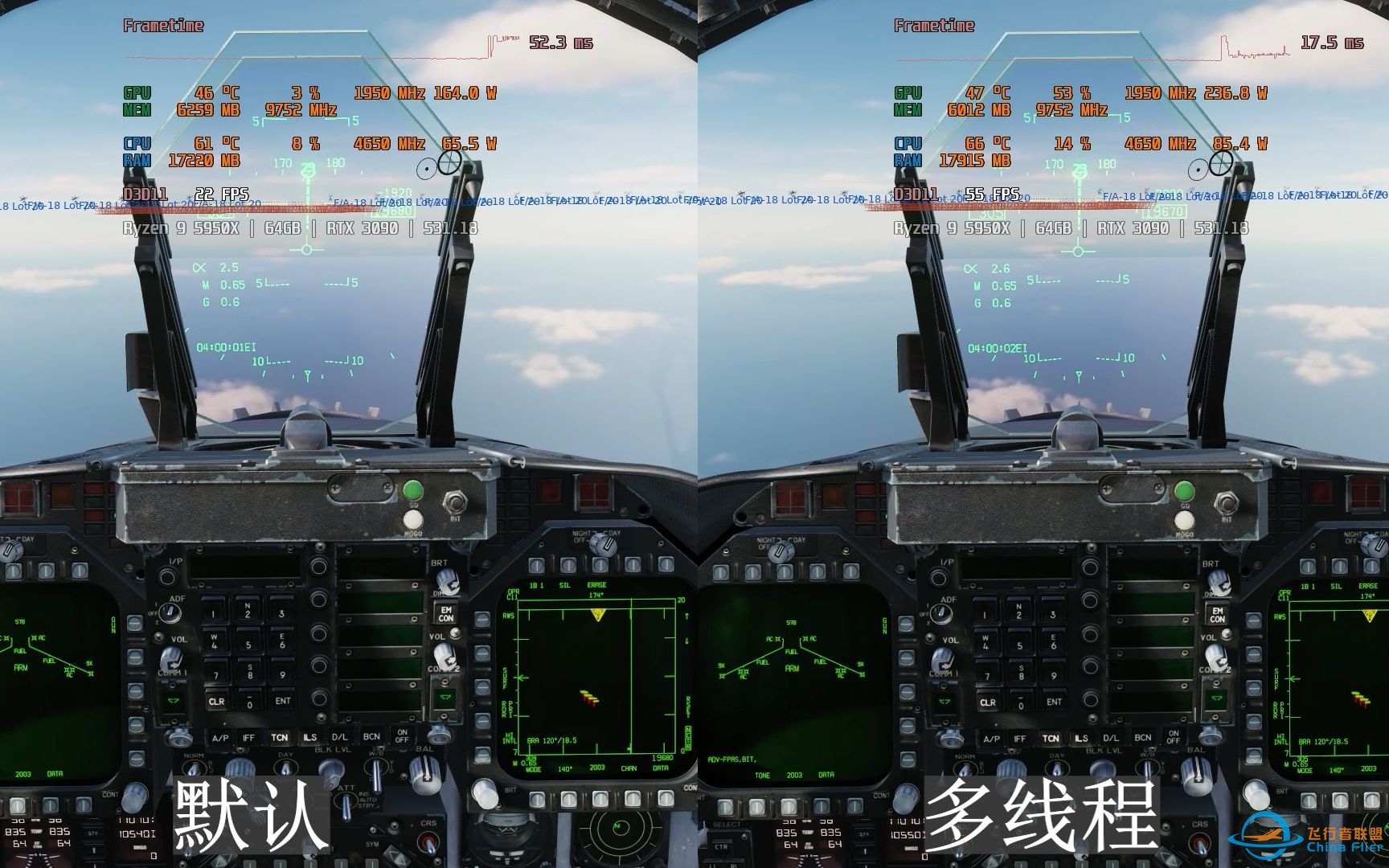 【DCS World】200架飞机混战 开关多线程模式性能对比-8830 