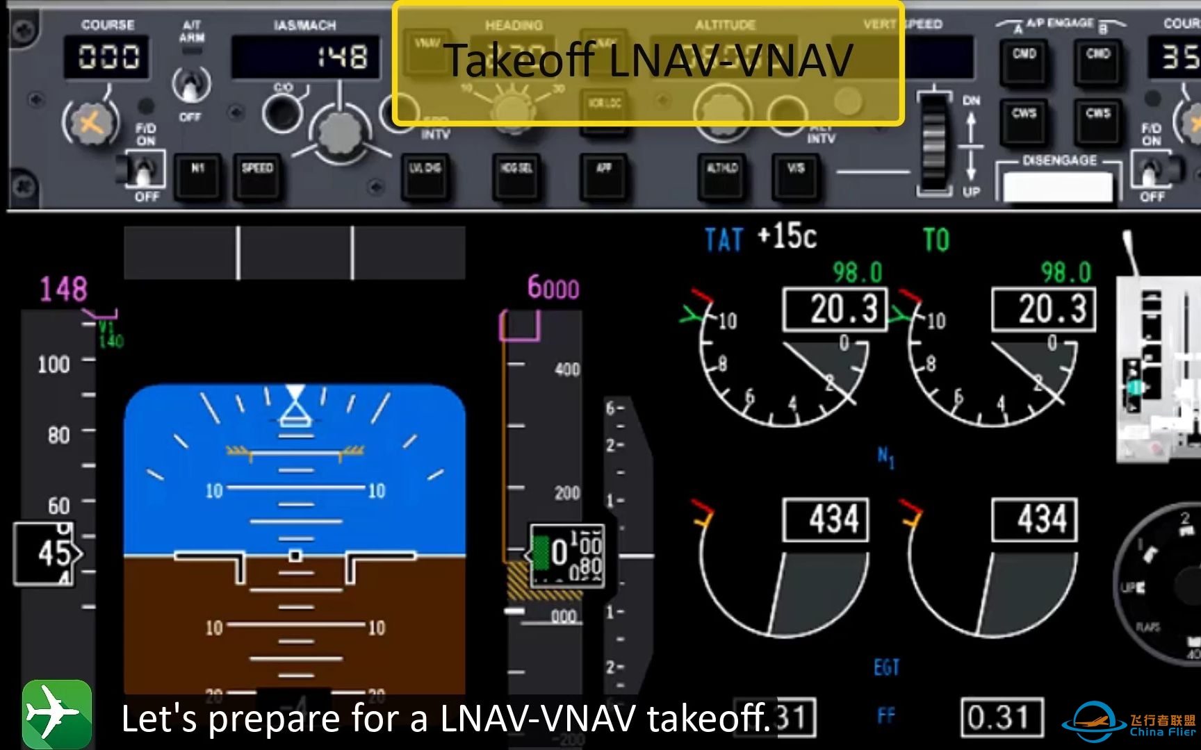B737NG丨 1.预位LNAV和VNAV起飞（仪表视角）-7553 