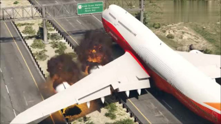 模拟飞行-大型载客波音747飞机出现故障，迫降公路压到汽车-6390 