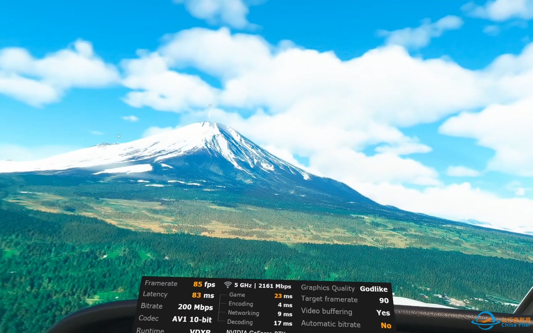 VDXR 下飞行模拟2020串流（富士山，全程性能面板，附画面设置）-5077 