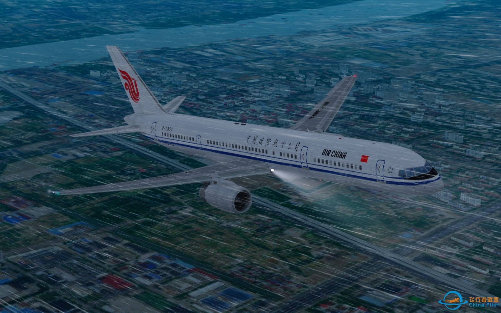 【Prepar3D落地】中国国际航空波音757-200暴雨中落地上海虹桥-6600 