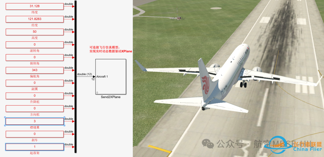 Simulink飞行仿真模型实时动态驱动XPlane三维飞行视景显示-5916 