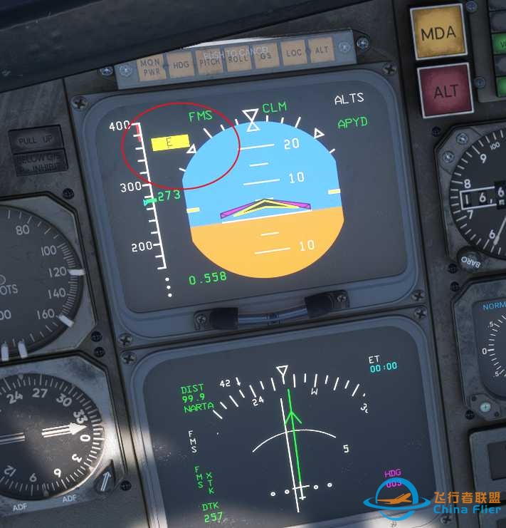 727-100 PFD里面的E在闪，是什么意思？-9663 