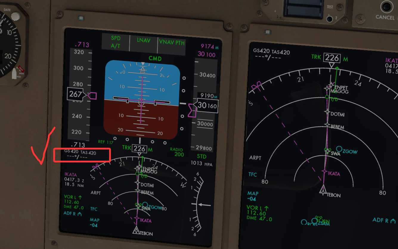 FLIGHTFACTOR的波音757，仪表显示上没有温度和风向指...-7207 